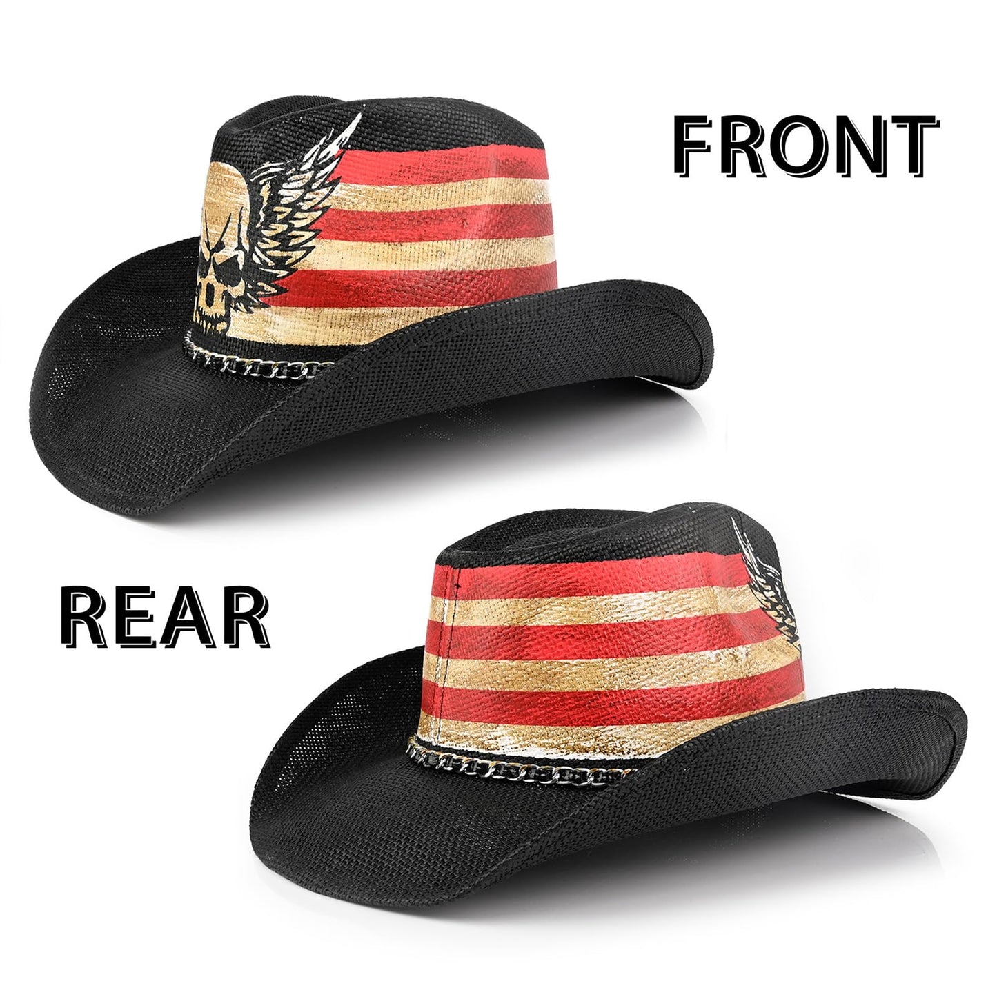 Rock Skull | Men's & Women's Cowboy Hat Straw Cowgirl Hat | Vintage - Foeran