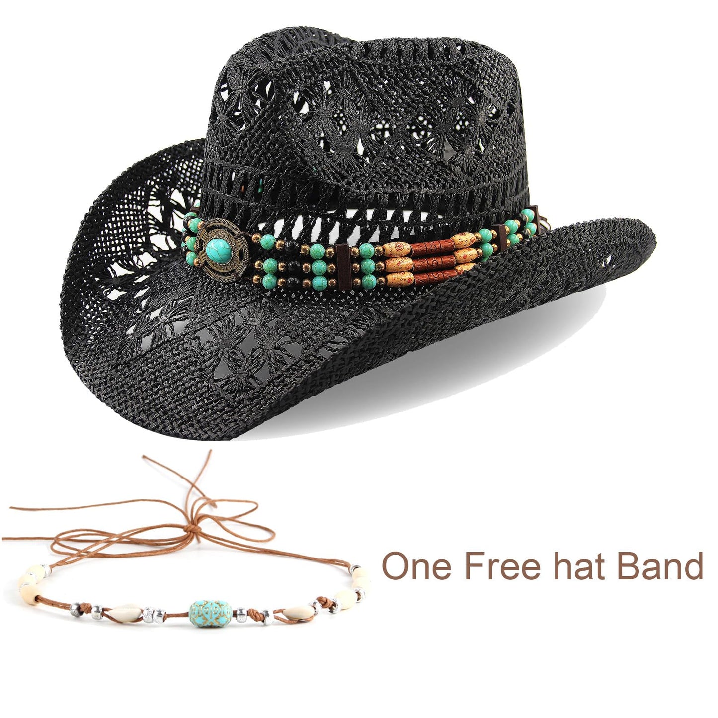 Classic Cowboy Hat For Men & Women Western Cowgirl Hat For Party Travel Beach | Black - Foeran