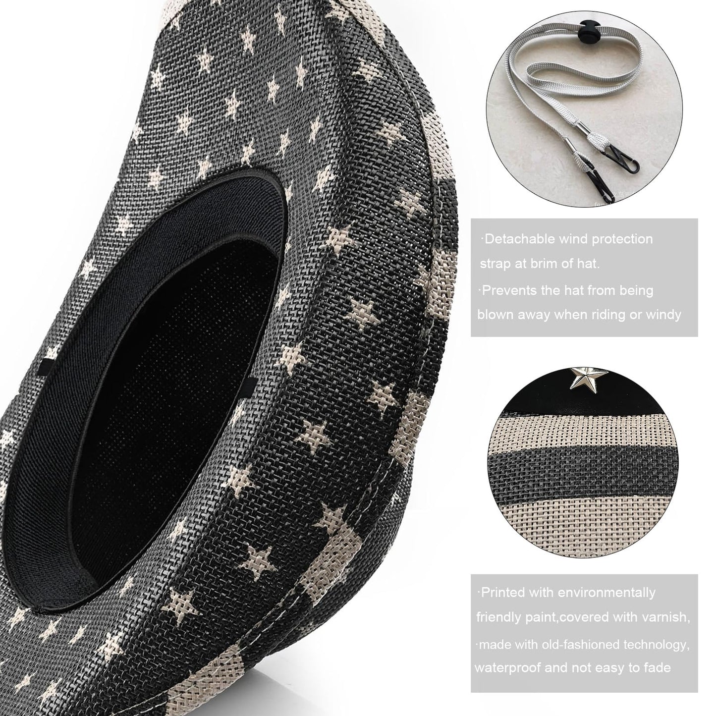 American Flag | Classic Men's & Women's Cowboy Hat Straw Cowgirl Hat | Vintage - Foeran