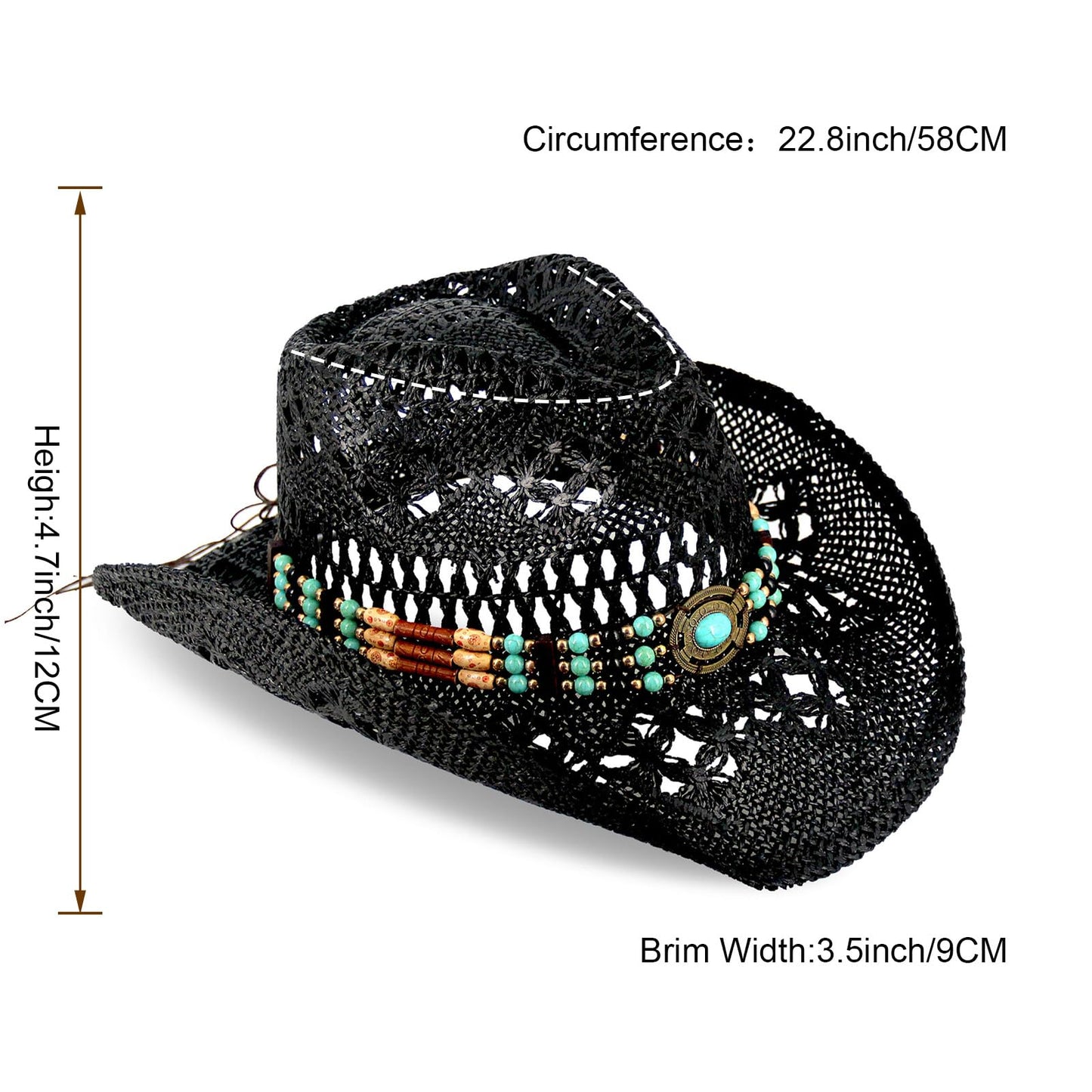 Classic Cowboy Hat For Men & Women Western Cowgirl Hat For Party Travel Beach | Black - Foeran