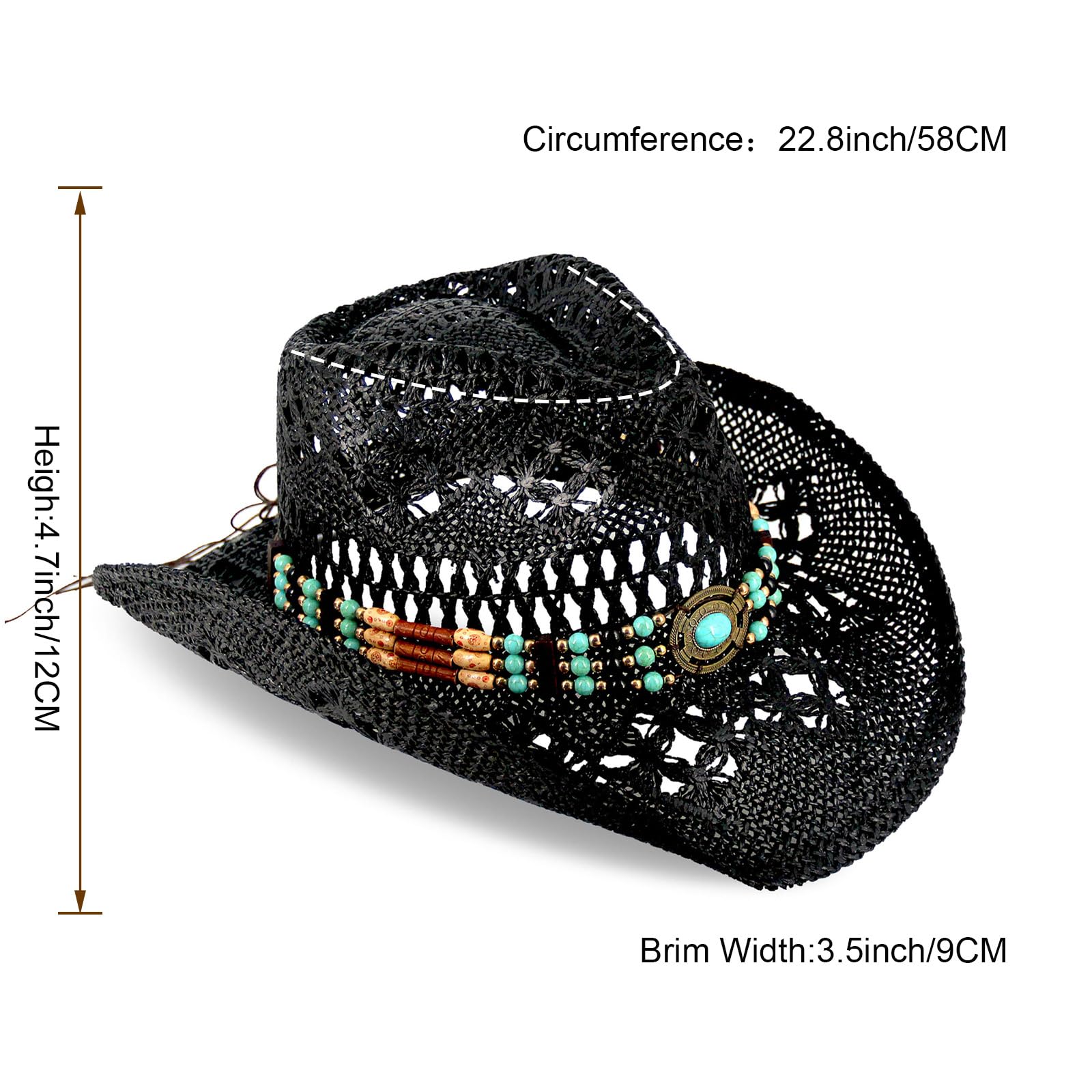 Classic Cowboy Hat For Men & Women Western Cowgirl Hat For Party Travel Beach | Black - Foeran