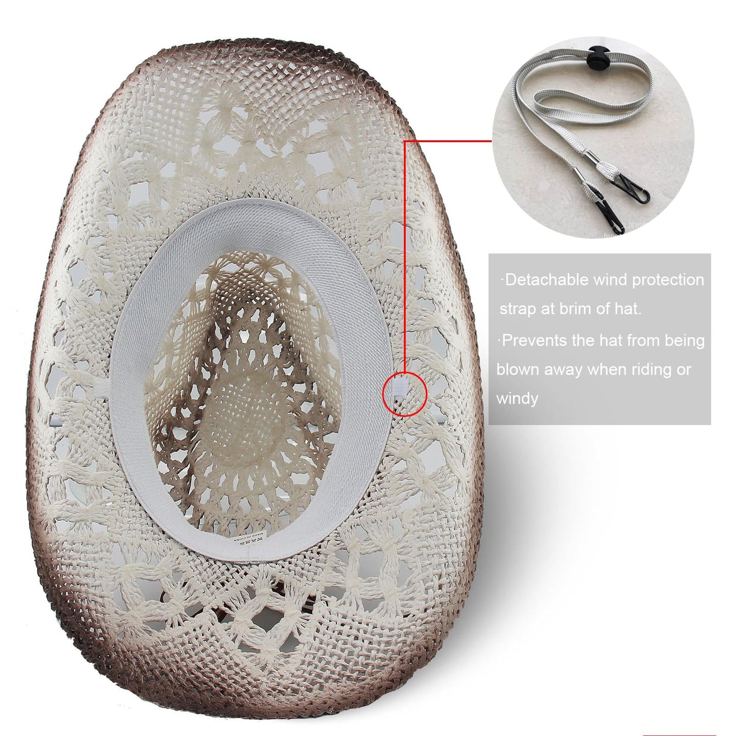 Energy Crystal | Men's Women's Straw Cowboy Hat Cowgirl Woven Sun Hat W/ 2 Decorative Bands | White - Foeran
