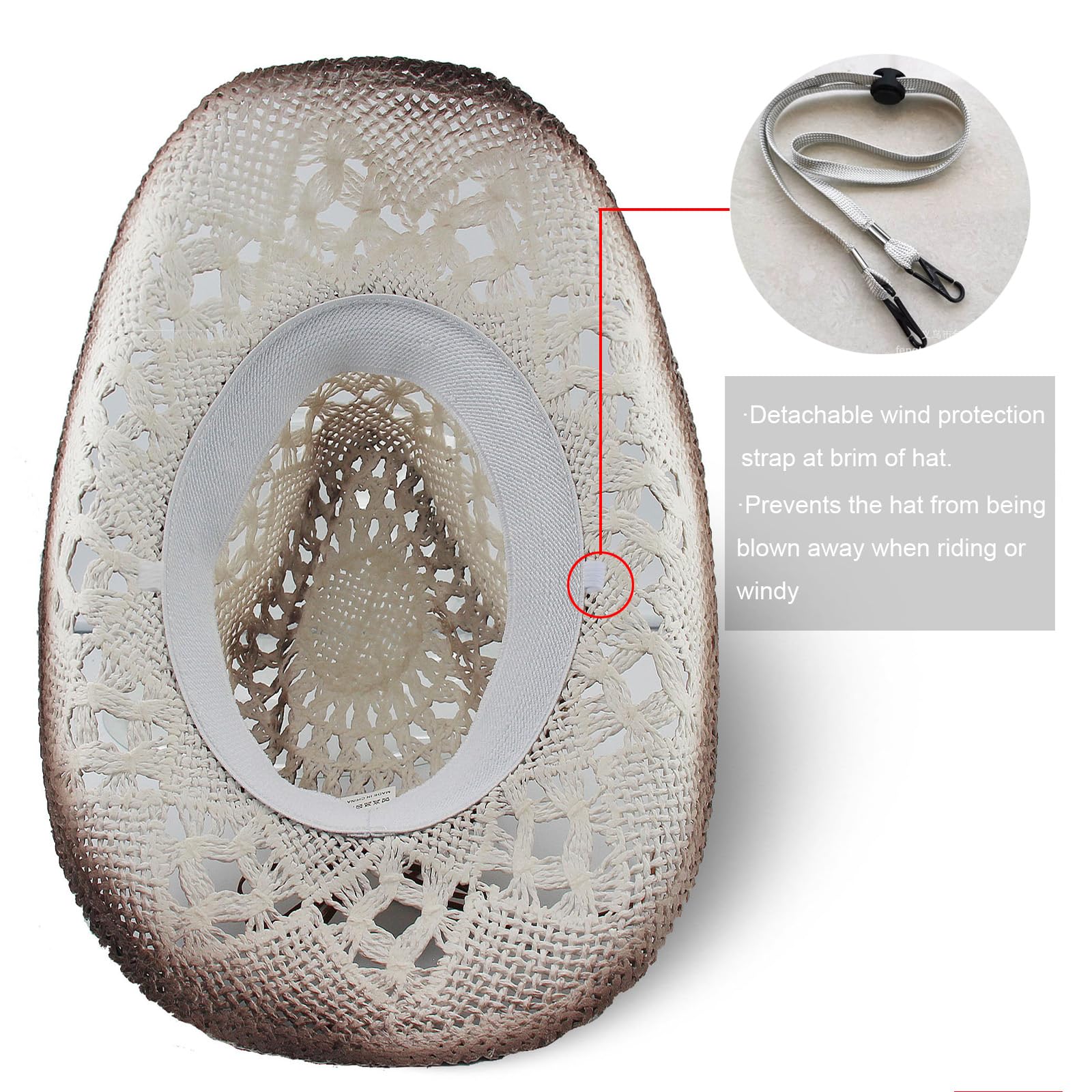 Energy Crystal | Men's Women's Straw Cowboy Hat Cowgirl Woven Sun Hat W/ 2 Decorative Bands | White - Foeran