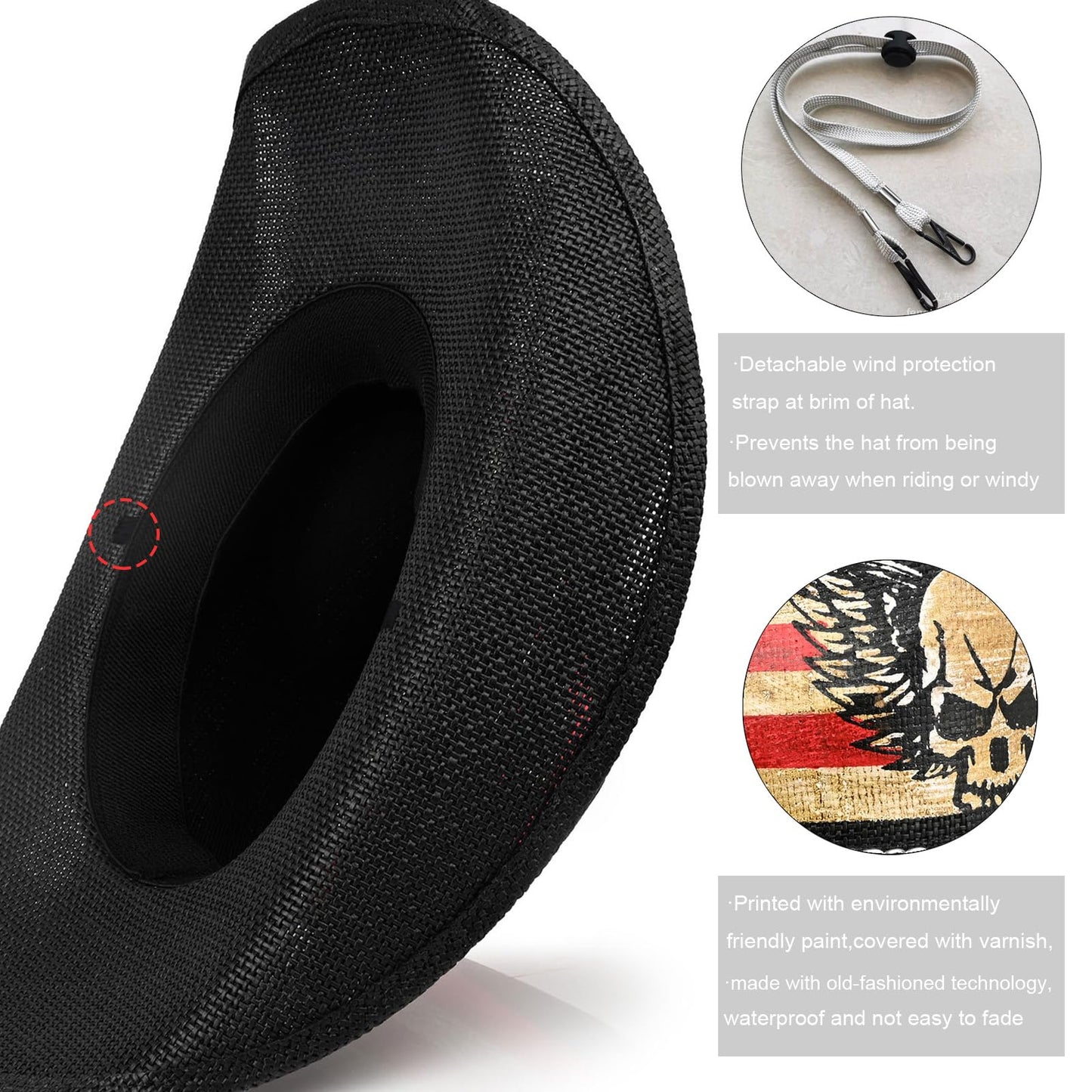 Rock Skull | Men's & Women's Cowboy Hat Straw Cowgirl Hat | Vintage - Foeran