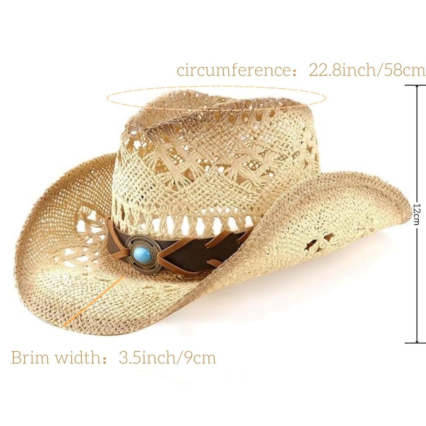 Peacock Blue | Western Cowboy Hat Unique Cowgirl Hat Straw Sun Hat Country Hat | With Feather - Foeran