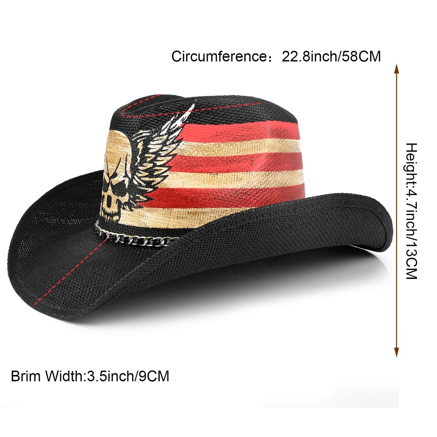 Rock Skull | Men's & Women's Cowboy Hat Straw Cowgirl Hat | Vintage - Foeran