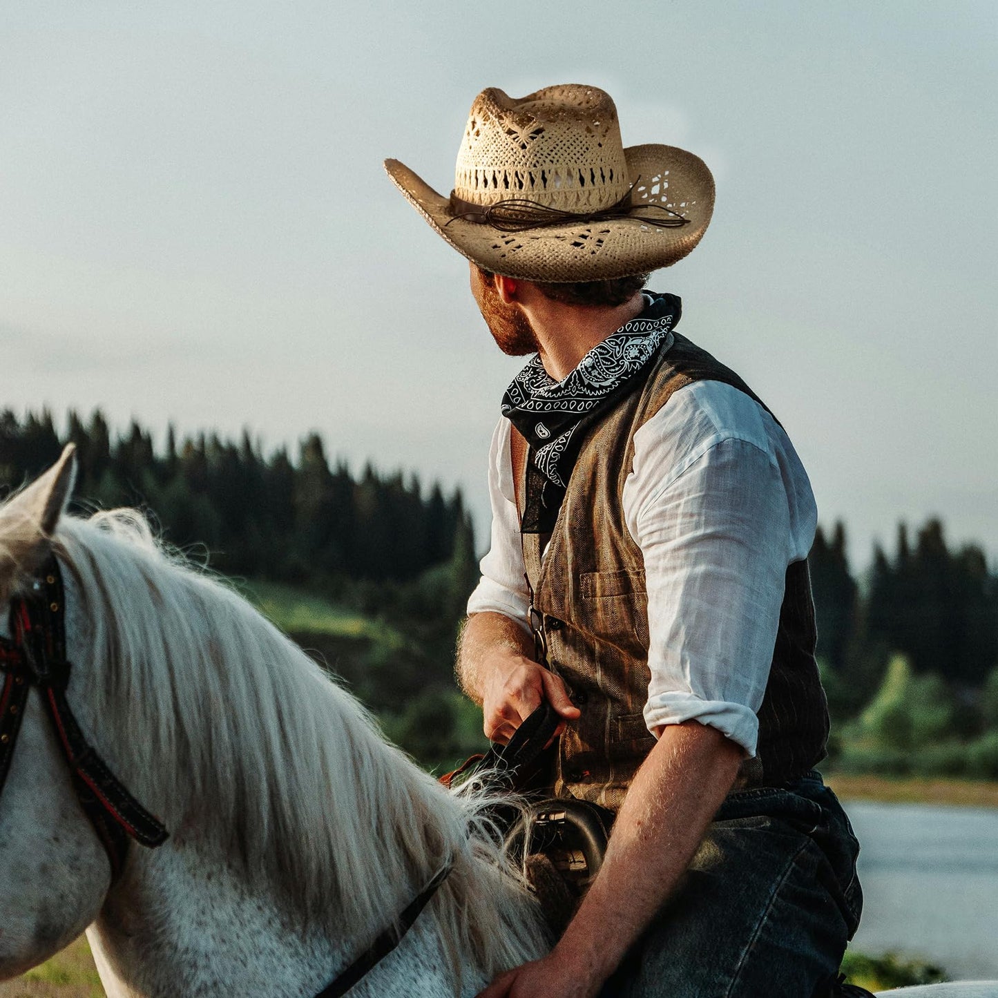 Turquoise Belt | Western Cowboy Hat Unique Cowgirl Hat Straw Sun Hat Country Hat | With Feather - Foeran