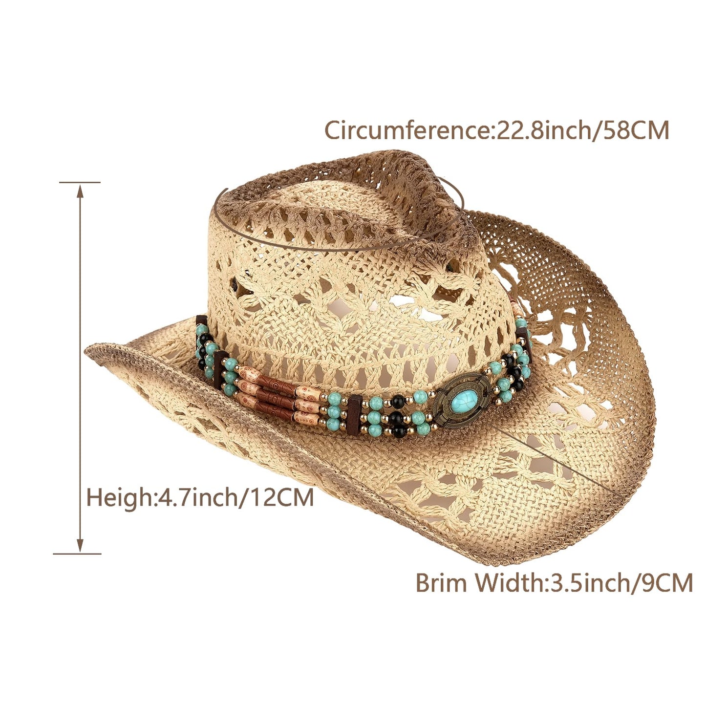Classic Cowboy Hat For Men & Women Western Cowgirl Hat For Party Travel Beach | Brown - Foeran