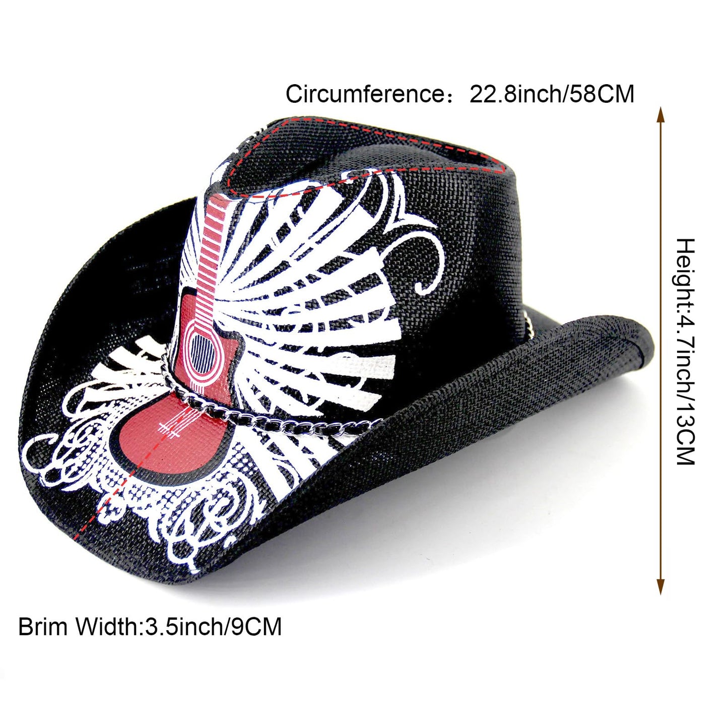Rock Guitar | Special Men's & Women's Cowboy Hat Straw Cowgirl Hat | Black - Foeran