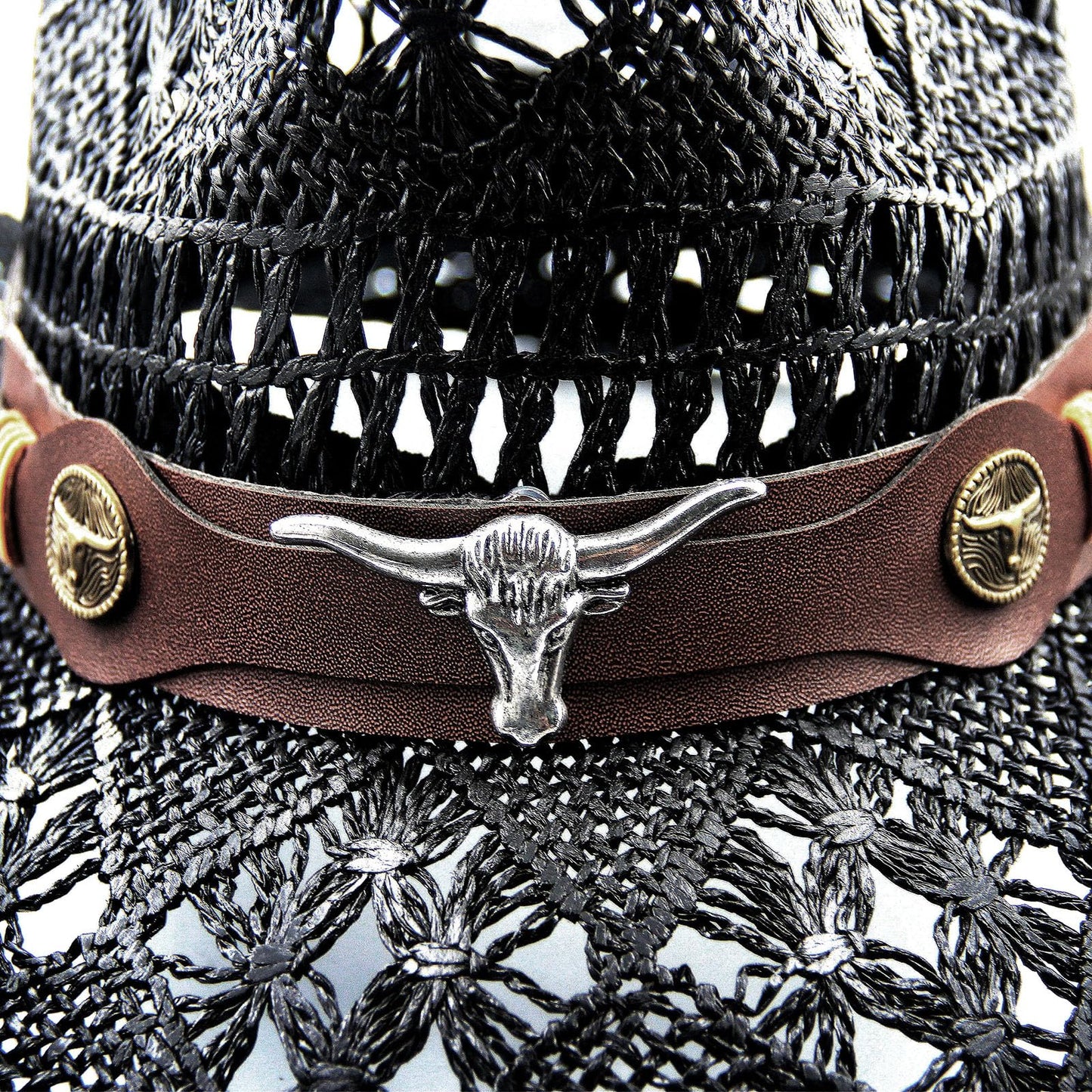 Men's Women's Straw Cowboy Hat Cowgirl Woven Sun Hat Country Hat | Black - Foeran