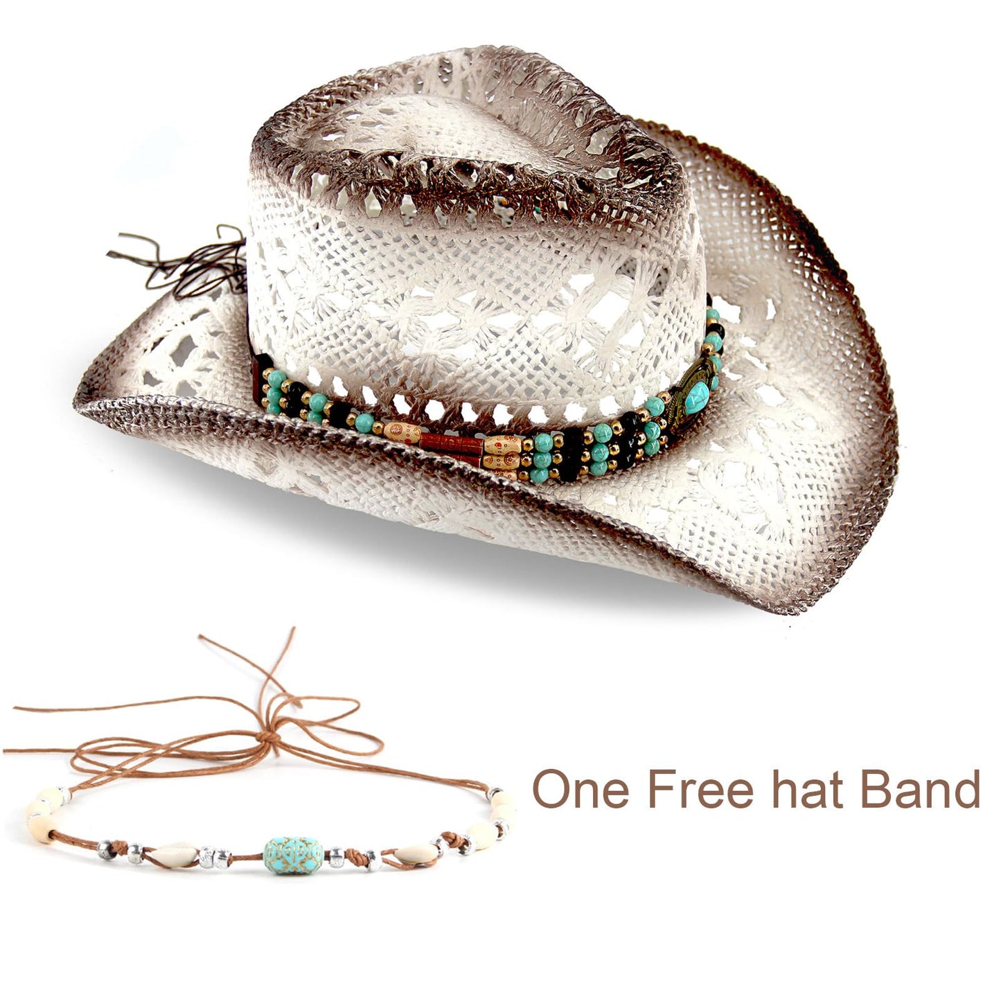 Classic Cowboy Hat For Men & Women Western Cowgirl Hat For Party Travel Beach | White - Foeran
