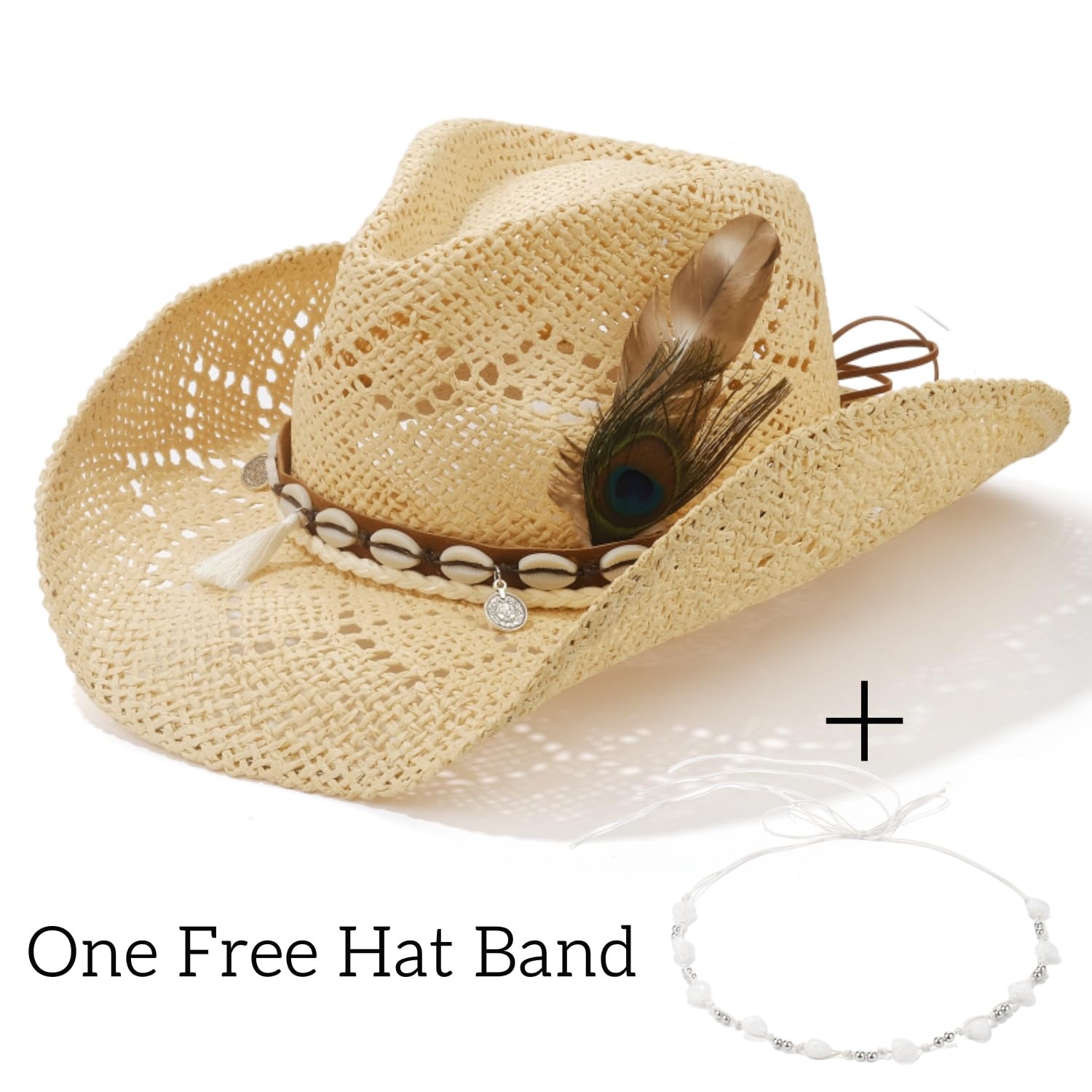 Straw Cowboy Hat For Women - Short Brim Western Beach Hat With Adjustable Sweatband