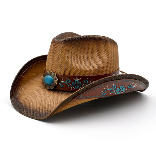 Victorian Style | Men's Women's Cowboy Hat Cowgirl For Ladies With Double Emboderies | Brown - Foeran