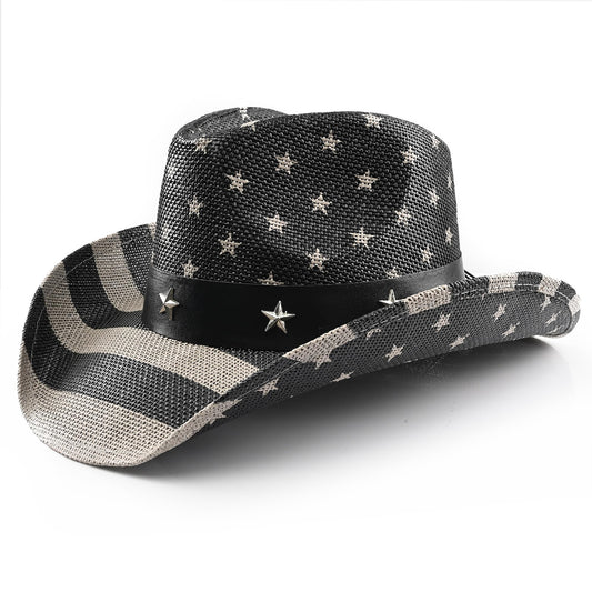 American Flag | Classic Men's & Women's Cowboy Hat Straw Cowgirl Hat | Vintage - Foeran