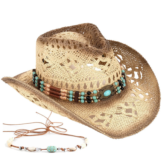 Classic Cowboy Hat For Men & Women Western Cowgirl Hat For Party Travel Beach | Brown - Foeran