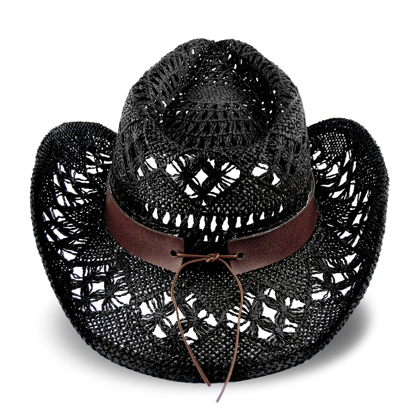 Men's Women's Straw Cowboy Hat Cowgirl Woven Sun Hat Country Hat | Black - Foeran