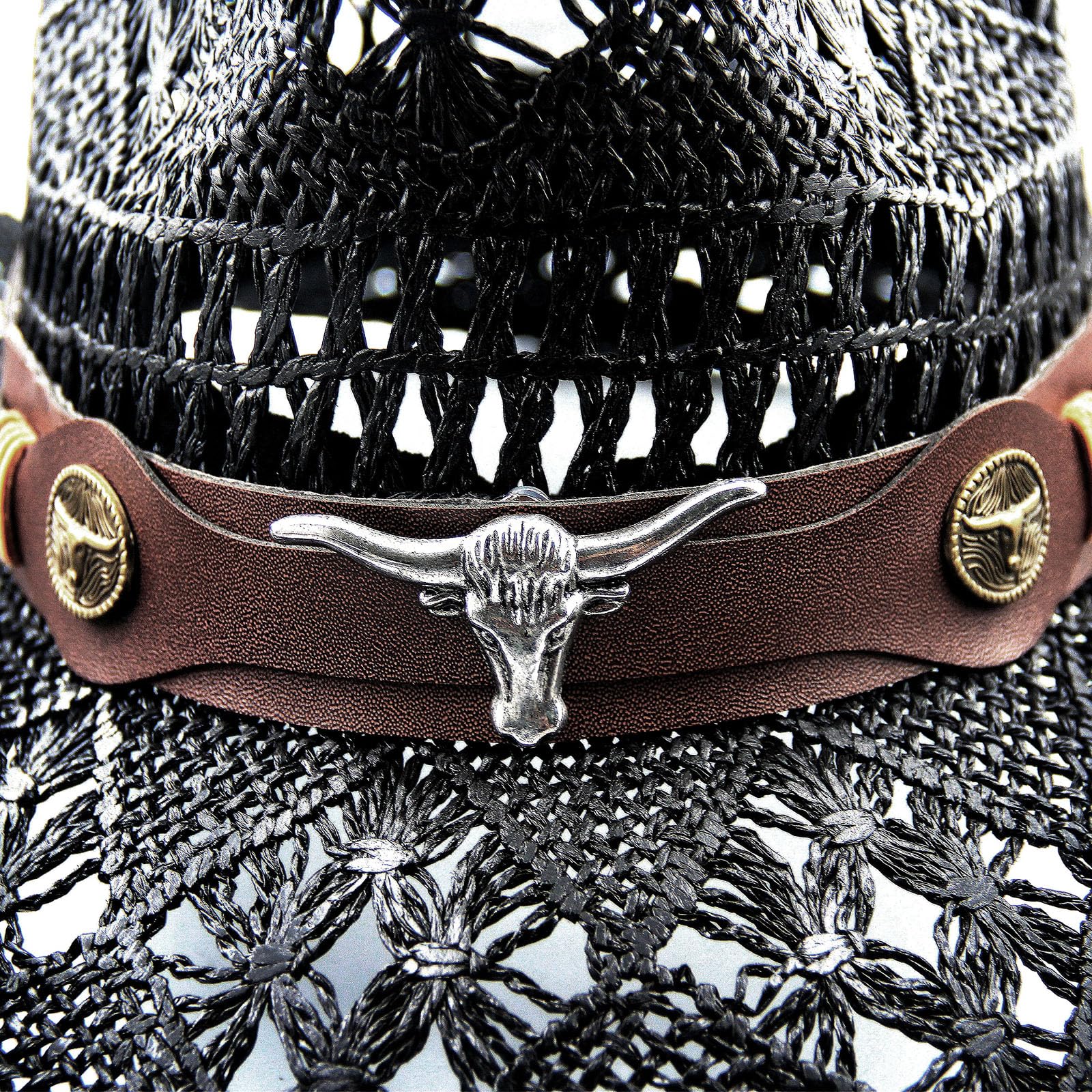 Men's Women's Straw Cowboy Hat Cowgirl Woven Sun Hat Country Hat | Black - Foeran
