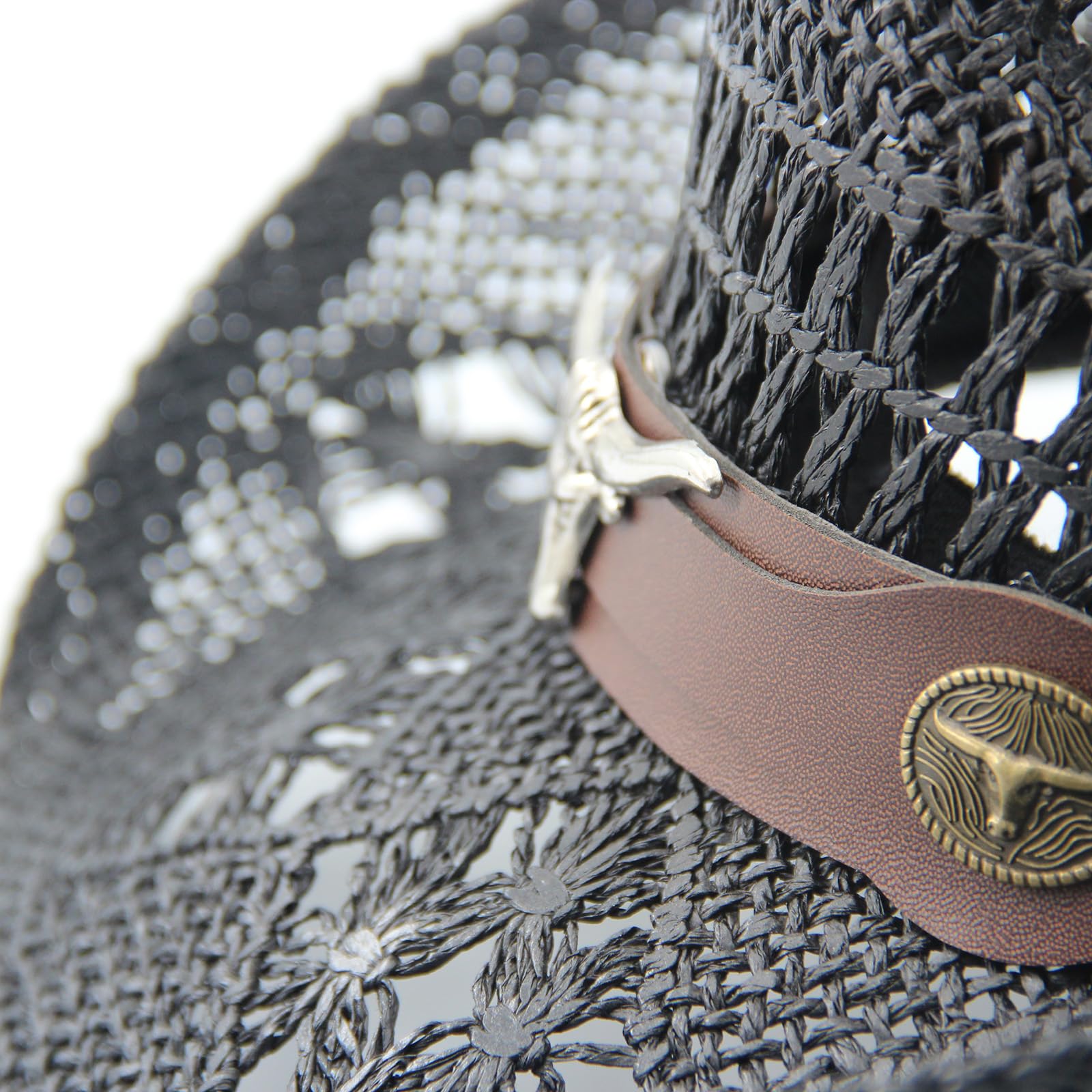 Men's Women's Straw Cowboy Hat Cowgirl Woven Sun Hat Country Hat | Black - Foeran